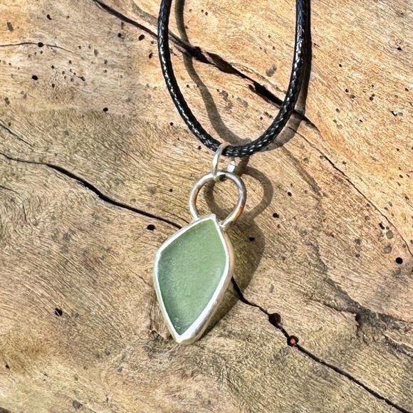 Blue Sea glass Handmade 995 silver soldered necklace beach boho - Picture 1 of 6